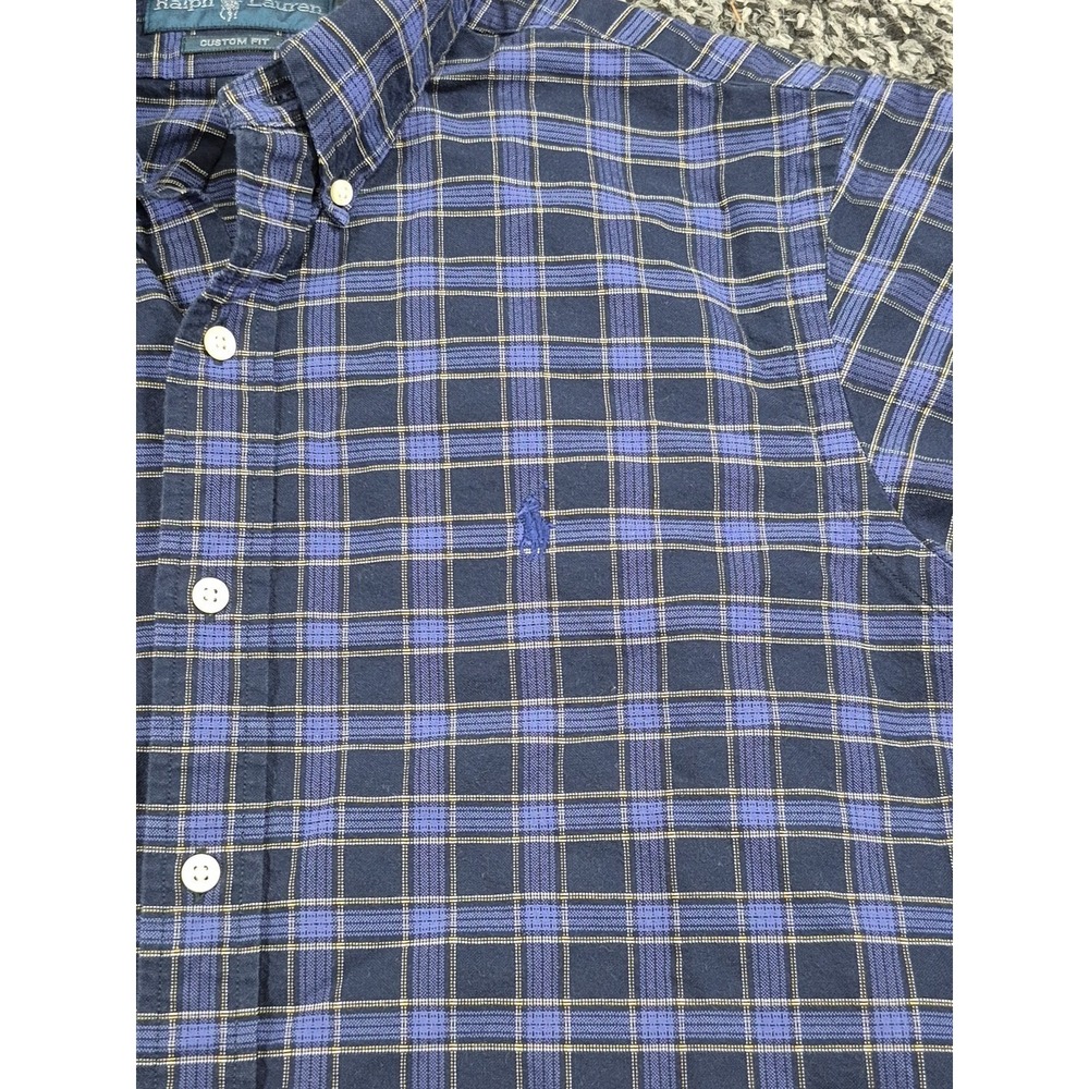 Ralph Lauren Long Sleeve Mens Medium Purple Plaid Custom Fit Button Down - Picture 4 of 8